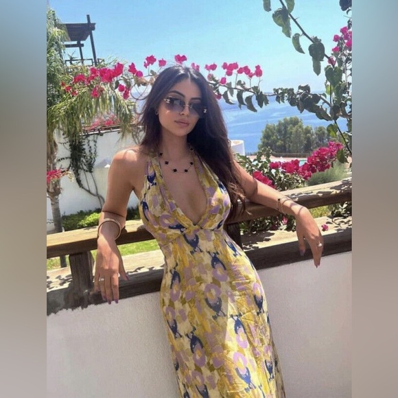 Zara dress midi halter beaded abstract wedding summer vacation boho - Picture 8 of 16